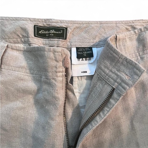 Eddie Bauer Linen Pants | Size 12 Tall | Tan Straight Leg Lightweight - Picture 7 of 8